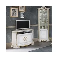 dansmamaison meuble tv 2 portes 1 niche blanc/or - adele - l 106 x l 48 x h 78 cm