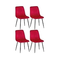 clp lot de 4 chaises de salle a manger dijon tissu ou velours i surface d'assise matelassée pieds en metal i charge 150 kg, couleur:rouge, matériel:velours