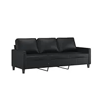 vidaxl canapé à 3 places, sofa de salon avec accoudoirs et oreillers de dossier, meuble de salle de séjour intérieur, moderne, noir similicuir