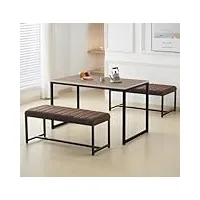 hallowood furniture kempley table salle à manger rectangulaire 1,2 m et 2 bancs en similicuir marron – pieds en métal noir en forme u – 3pcs table cuisine et chaises style kem-t120-cben03-2