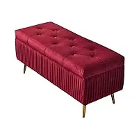 kazup banc de rangement luxueux rembourré en velours, meubles de décoration haut de gamme, banc de rangement, repose-pieds confortable pour banc à chaussures pour entrée de salon (rouge vin) (coul
