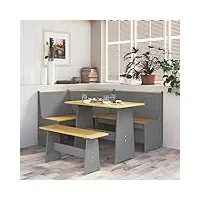 toshilian table à manger, table de salle à manger table de cuisine table à manger avec banc marron miel et gris bois de pin solide