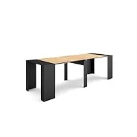 skraut home | table console extensible | console meuble | 260 | pour 12 personnes | table à manger | style moderne | noir et chêne