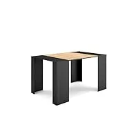 skraut home | table console extensible | console meuble | 140 | pour 6 personnes | table à manger | style moderne | noir et chêne