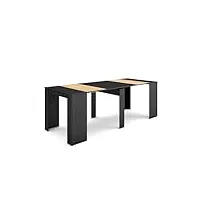 skraut home | table console extensible | console meuble | 220 | pour 10 personnes | table à manger | style moderne | noir et chêne