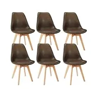 lewe chaises de salle à manger lot de 6 chaises chaise de cuisine scandinave coussin en daim avec pieds en bois de hêtre pour salle à manger, salon, chambre, cuisine (marron)