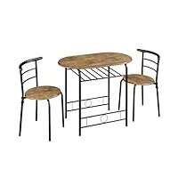 yaheetech ensemble table de salle à manger ronde avec 2 chaises en bois mdf et en métal ensemble de meubles 3 pièces avec porte-bouteilles pour petit espace 90 × 53 × 75,5 cm brun clair