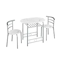 yaheetech ensemble table de salle à manger ronde avec 2 chaises en bois mdf et en métal ensemble de meubles 3 pièces avec porte-bouteilles pour petit espace 90 × 53 × 75,5 cm blanc