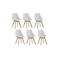 grandca home lot de 6 chaises de salle à manger, chaise de cuisine avec pieds en pin, chaises rembourrées pour salle à manger, salon et cuisine, blanc