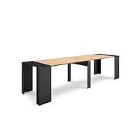 skraut home | table console extensible | console meuble | 300 | pour 14 personnes | table à manger | style moderne | noir et chêne