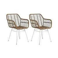 homcom lot de 2 chaises de salle à manger chaise de cuisine design bohème assise en résine tressée piètement en acier chaise à dînner 56 x 60 x 79 cm blanc