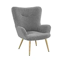 abician fauteuil d'appoint design en tissu bouclette avec pieds en bois pour salon chambre bibliothèque gris