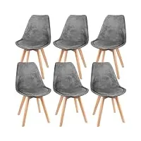 fruogo lot de 6 chaises de salle à manger avec pied en hêtre massif de 29 mm d'épaisseur,le tissu est une imitation daim chaise, chaises de cuisine scandinaves rembourrées chaise rembourrée