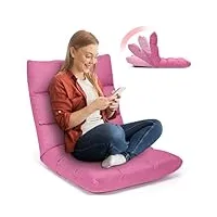 relax4life fauteuil bas multiposition réglable en 14 angles, chauffeuse convertible fauteuil paresseux 1 place adulte rembourré charge 120kg, 105x57x15cm(lin, rose)