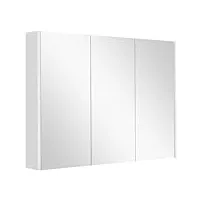 costway armoire murale salle de bain avec 3 miroirs, placard de rangement murale avec 3 portes, 3 niveaux Étagères à hauteur réglable, 90 x 11 x 65 cm, blanc