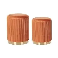 set de 2 poufs avec rangement design rétro glam en velours rembourré orange miramar