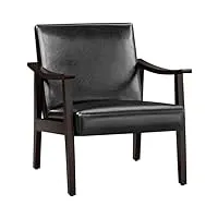 yaheetech fauteuil de salon avec accoudoirs courbes chaise ergonomique cadre en bois d’hévéa pour salon chambre salle de séjour bureau 62×70×74 cm noir