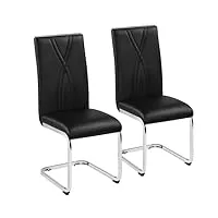 yaheetech lot de 2 chaises cantilevers chaises de salle à manger en similicuir chaises de cuisine avec pieds métalliques haut dossier design contemporain pour salon bureau chambre noir