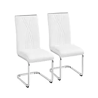 yaheetech lot de 2 chaises cantilevers chaises de salle à manger en similicuir chaises de cuisine avec pieds métalliques haut dossier design contemporain pour salon bureau chambre blanc