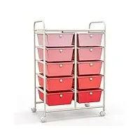 giantex chariot de rangement empilable avec 10 tiroirs - avec roulettes verrouillables - pour cuisine, salle de bain, bureau - 65,5 x 37 x 87 cm - rose