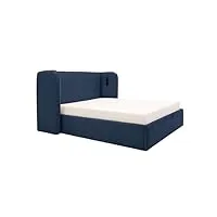 vente-unique - lit coffre 160 x 200 cm avec tête de lit incurvée - avec leds - tissu - bleu - stokali
