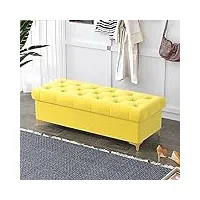 banc ottoman luxueux avec rangement, coffre de rangement moderne pour chambre à coucher, salon, banc de rangement rembourré en velours, banc d'extrémité de lit, jaune 120 x 40 x 40 cm