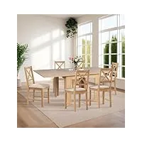 hallowood furniture newquay table extensible en chêne avec 6 chaises à dossier croisé en beige | table de salle à manger et chaises pour la maison, le restaurant et le café