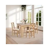hallowood furniture newquay lot de 4 tables et chaises de salle à manger en chêne avec table extensible et chaises à dossier croisé en beige pour la maison, le café