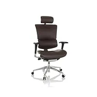 hjh office fauteuil de direction professionnel ergo-u2 l cuir chaise de bureau ergonomique, soutien lombaire flexible, dossier réglable en hauteur, marron foncé 651104