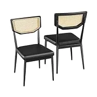 abician lot de 2 chaises de salle à manger rembourrées dossier en rotin chaises de cuisine pieds réglables en métal revêtement en similicuir 55,5 cm × 48 cm × 86 cm noir