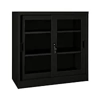 toshilian armoire de bureau métallique, caisson de bureau armoire de classement meuble de rangement armoire à portes coulissantes noir 90x40x90 cm acier