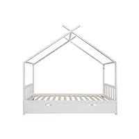 beneffito oneiroi - ensemble lit cabane enfant avec tête de lit et sommier à lattes - tiroir lit à roulette - lit et tiroir lit blanc - bois de pin - lit 90x190cm