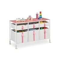 relaxdays meuble de rangement pour enfants, 6 tiroirs, commode, env. 61,5 x 100 x 40,5 cm, tissu et métal, blanc/rose