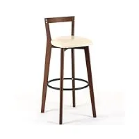mixxon tabourets de bar en cuir pu, chaises de bar avec repose-pieds, chaise haute en bois massif de style chinois, pour cuisine living dining room pub,beige