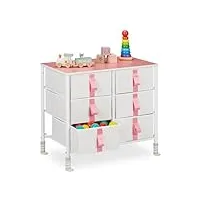 relaxdays meuble de rangement pour enfants, 6 tiroirs, commode, env. 61,5 x 68 x 40,5 cm, tissu et métal, blanc/rose