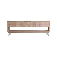 pegane meuble tv en bois mélaminé coloris chêne miel, pieds en métal blanc - longueur 180 x profondeur 40 x hauteur 61 cm