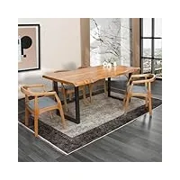 wood mens - table à bord d'arbre en bois massif avec pieds en métal u - fabriquée à la main en bois véritable - table de salle à manger (2, naturel, 90 x 180 cm)