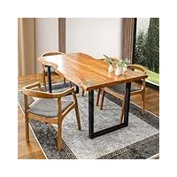 wood mens - table à bord d'arbre en bois massif avec pieds en métal u - fabriquée à la main en bois véritable - table de salle à manger (2, naturel, 85 x 160 cm)