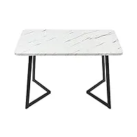 merax table à manger moderne rectangulaire 117 x 68 cm - finition marbre moderne - table de cuisine avec pieds en métal - pour salle à manger, salon, noir/blanc