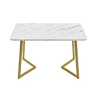 merax table de salle à manger moderne rectangulaire 117 x 68 cm - finition marbre moderne - table de cuisine avec pieds en métal - pour salle à manger, salon, doré/blanc