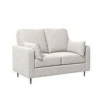 homcom canapé 2 places sofa de salon en tissu aspect velours, style contemporain, avec 2 petits coussins supplémentaires, piètement acier pour salon, chambre à coucher, bureau, beige
