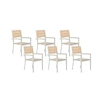 lot 6 chaises de jardin style scandinave en aluminium blanc et bois synthétique beige como