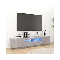 canditree meuble tv moderne avec lumières led banc tv support de télé avec espace de rangement 180 cm (gris béton)