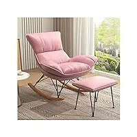 fauteuil à bascule confortable pour chambre d'enfant, planeur et ottoman avec base en bois massif, canapé simple, fauteuil à bascule inclinable pour loisirs, intérieur pour salon (couleur : rose)