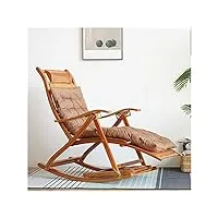 chaise à bascule d'extérieur, fauteuil en bois de bambou, chaise longue de plage inclinable, portable, pliable, zéro gravité, avec pédales rétractables et repose-pieds, chaise de détente inclinab