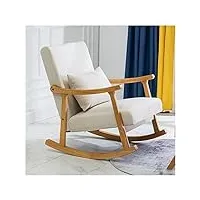 fauteuil à bascule rembourré en tissu avec oreiller, fauteuil à bascule confortable en bois massif pour salon, fauteuil moderne à dossier haut, canapé simple pour adulte, chaise de vieil homme (c
