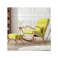 kumiao fauteuil à dossier haut avec ottoman, fauteuil à bascule en tissu, siège rembourré, base en bois – chaise d'appoint en lin pour salon/chambre à coucher