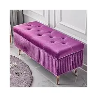 luxueux banc de rangement rembourré en velours,banc À chaussures confortable repose-pieds pour entrée de salon,meubles de décoration premium fin de banc de lit ottoman de rangement-violet 60