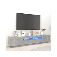 canditree meuble tv moderne avec lumières led banc tv support de télé avec espace de rangement 200 cm (gris béton)