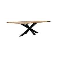 table de repas 220 x 100 cm plateau en bois d'acacia massif et pied central croix en métal noir - ottawa